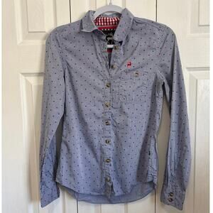 Alprausch Women’s Swiss Chambray Polka Dot Preppy Button Front Top Small